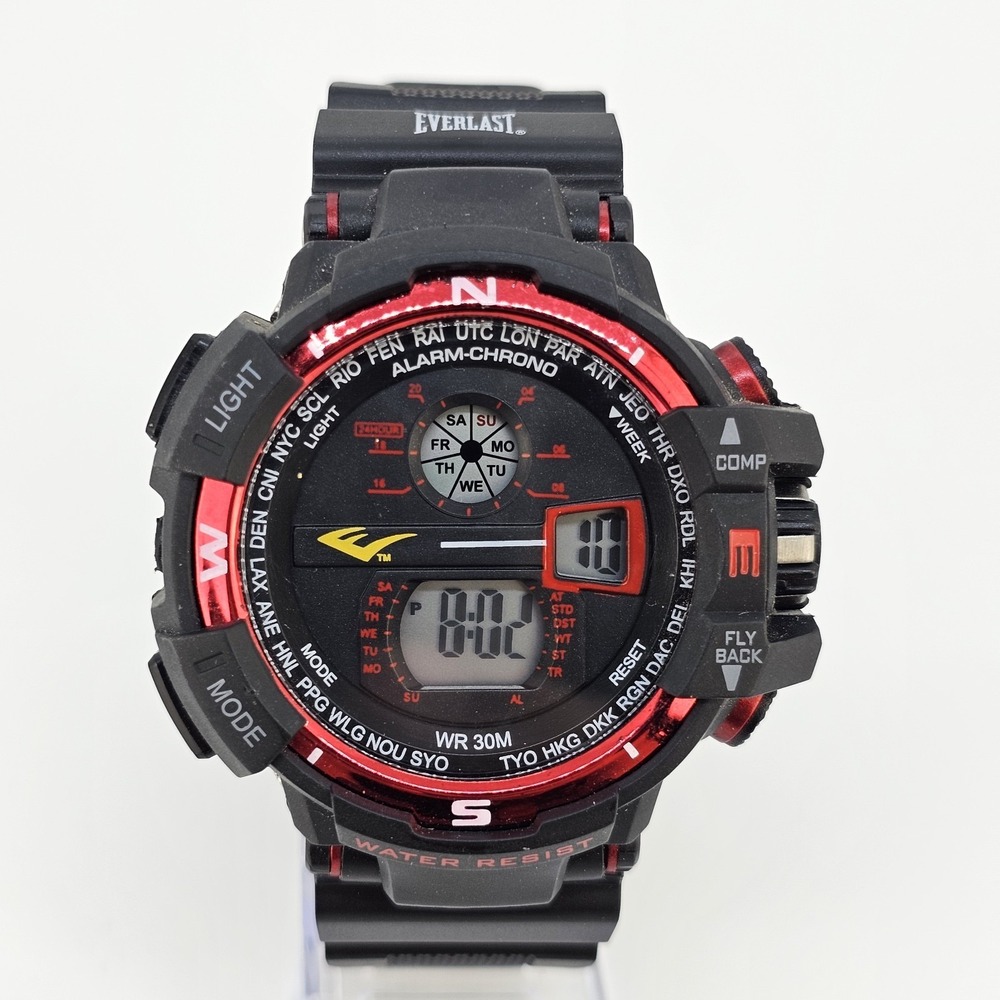 Everlast Sport Digital‎ Men's Watch 52MM Black Case Plastic Bands New Battery